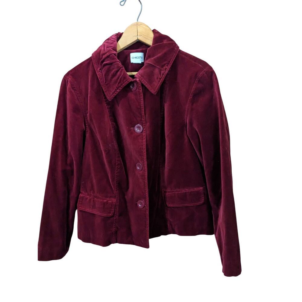 Chicos Burgundy Velvet Blazer Jacket Buttons Whimsigoth Holiday 90s E